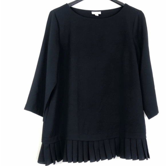 J. Jill Black Boat Neck Pleated Hem Crepe Top Women’s Medium Tall Solid  size L - Picture 1 of 7